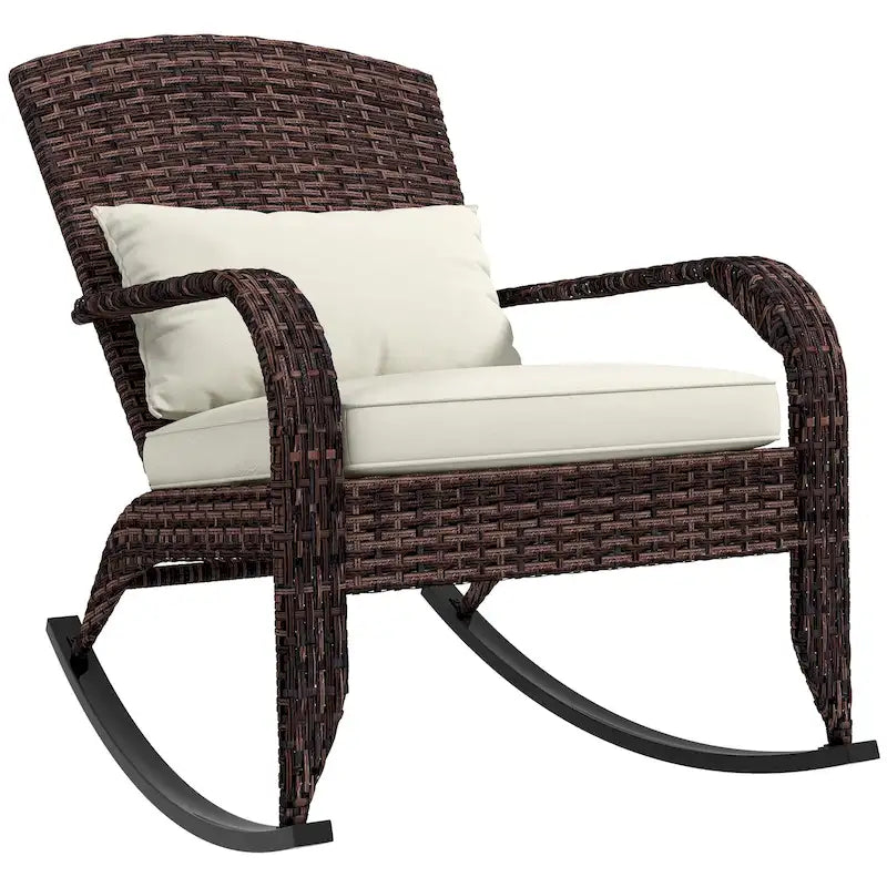 Fauteuil à bascule Adirondack en osier, fauteuil à bascule en rotin pour patio avec dossier haut, coussin d'assise et oreiller pour jardin, véranda, balcon