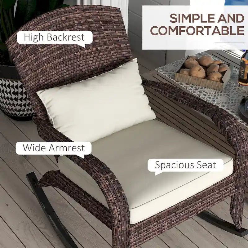 Fauteuil à bascule Adirondack en osier, fauteuil à bascule en rotin pour patio avec dossier haut, coussin d'assise et oreiller pour jardin, véranda, balcon
