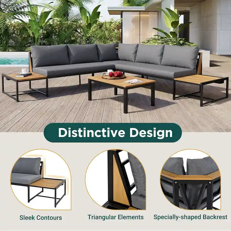 Ensemble de canapés d'extérieur 4 pièces avec coussins imperméables, ensemble de mobilier de patio avec table basse, fauteuil d'angle et 2 causeuses