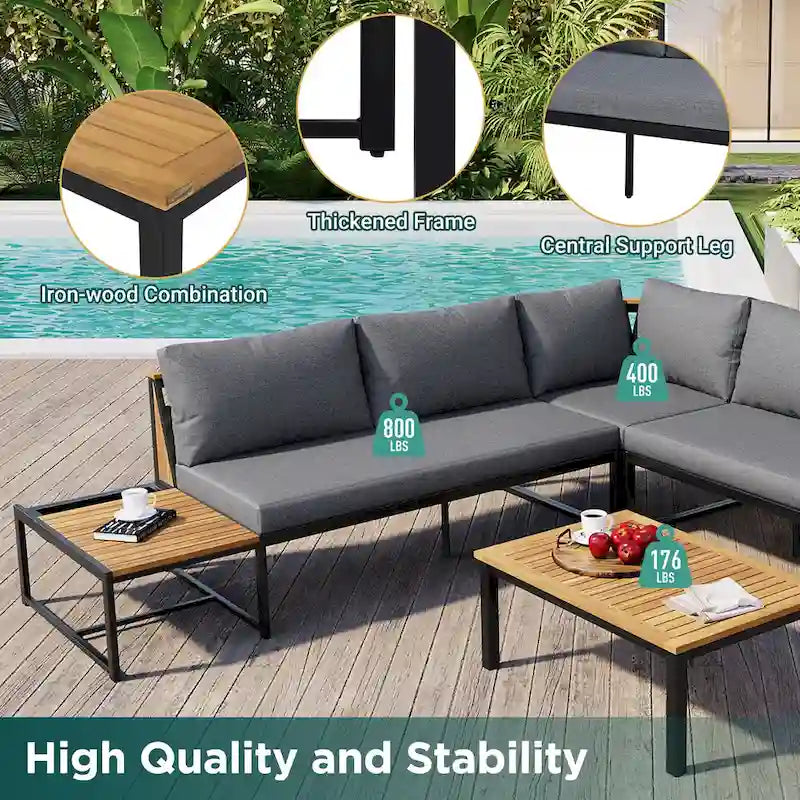 Ensemble de canapés d'extérieur 4 pièces avec coussins imperméables, ensemble de mobilier de patio avec table basse, fauteuil d'angle et 2 causeuses