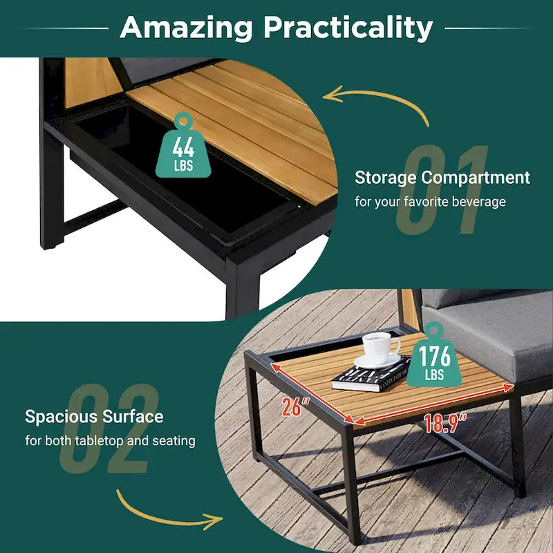 Ensemble de canapés d'extérieur 4 pièces avec coussins imperméables, ensemble de mobilier de patio avec table basse, fauteuil d'angle et 2 causeuses
