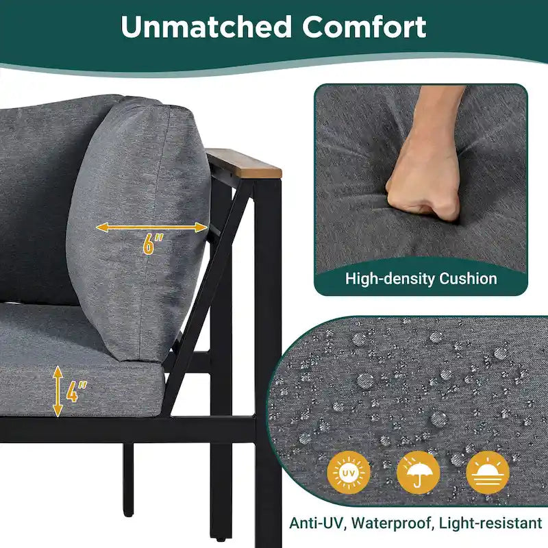 Ensemble de canapés d'extérieur 4 pièces avec coussins imperméables, ensemble de mobilier de patio avec table basse, fauteuil d'angle et 2 causeuses
