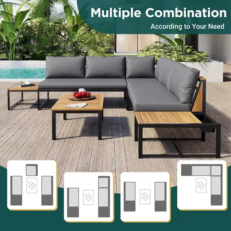 Ensemble de canapés d'extérieur 4 pièces avec coussins imperméables, ensemble de mobilier de patio avec table basse, fauteuil d'angle et 2 causeuses