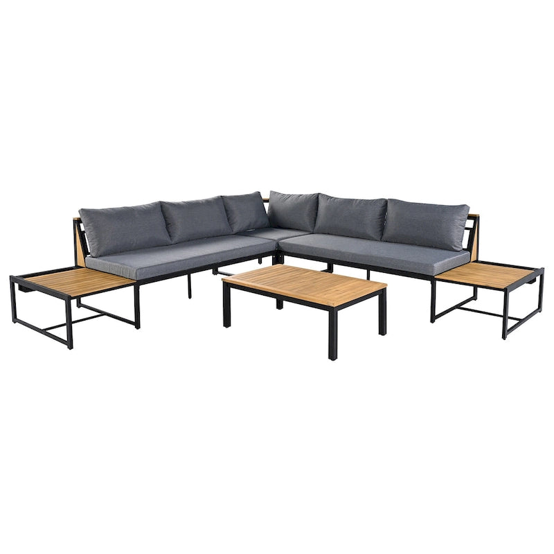 Ensemble de canapés d'extérieur 4 pièces avec coussins imperméables, ensemble de mobilier de patio avec table basse, fauteuil d'angle et 2 causeuses
