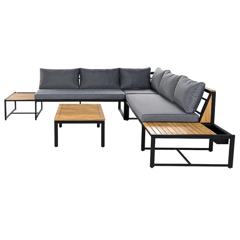 Ensemble de canapés d'extérieur 4 pièces avec coussins imperméables, ensemble de mobilier de patio avec table basse, fauteuil d'angle et 2 causeuses