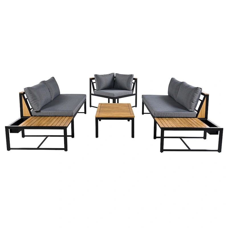 Ensemble de canapés d'extérieur 4 pièces avec coussins imperméables, ensemble de mobilier de patio avec table basse, fauteuil d'angle et 2 causeuses