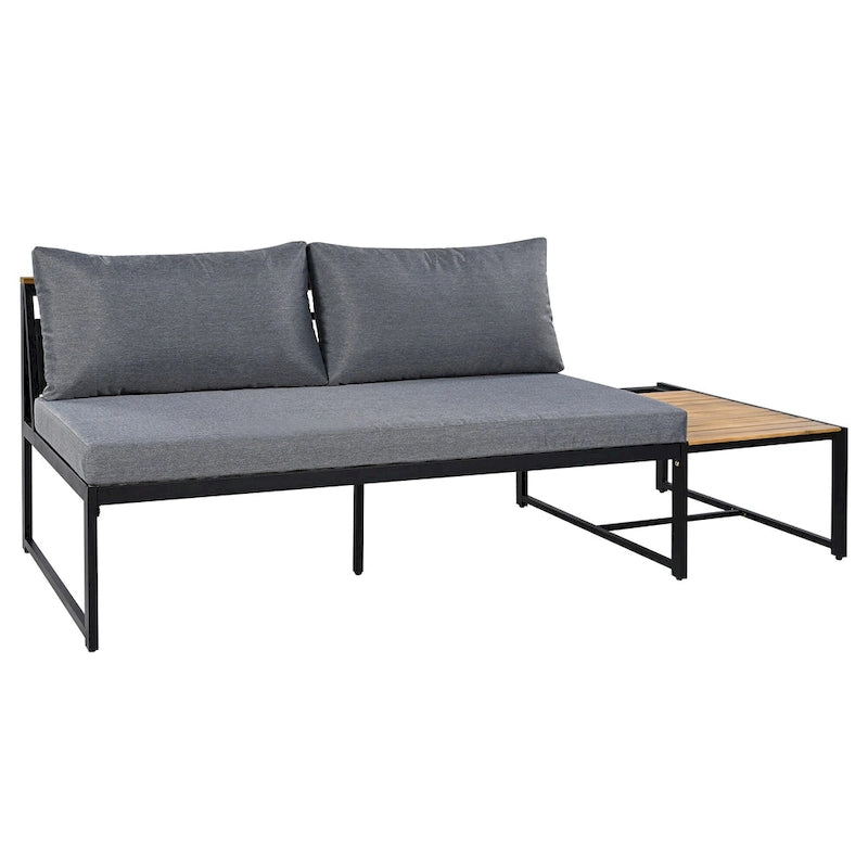 Ensemble de canapés d'extérieur 4 pièces avec coussins imperméables, ensemble de mobilier de patio avec table basse, fauteuil d'angle et 2 causeuses