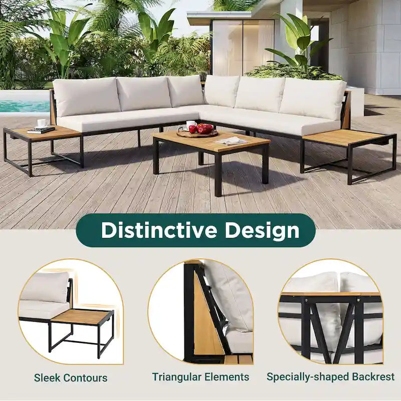 Ensemble de canapés d'extérieur 4 pièces avec coussins imperméables, ensemble de mobilier de patio avec table basse, fauteuil d'angle et 2 causeuses