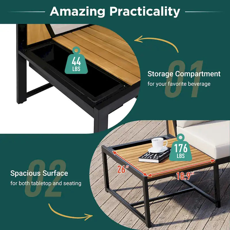 Ensemble de canapés d'extérieur 4 pièces avec coussins imperméables, ensemble de mobilier de patio avec table basse, fauteuil d'angle et 2 causeuses