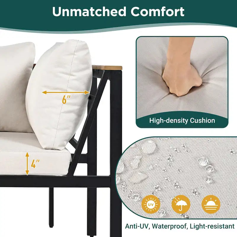 Ensemble de canapés d'extérieur 4 pièces avec coussins imperméables, ensemble de mobilier de patio avec table basse, fauteuil d'angle et 2 causeuses
