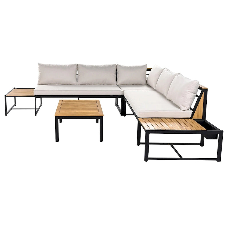 Ensemble de canapés d'extérieur 4 pièces avec coussins imperméables, ensemble de mobilier de patio avec table basse, fauteuil d'angle et 2 causeuses