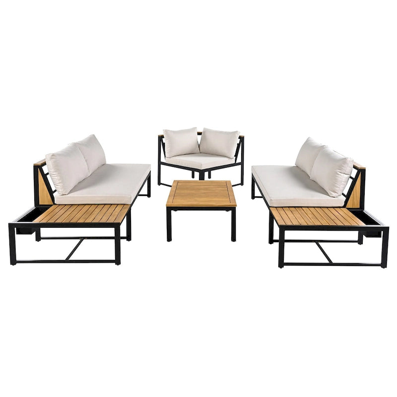 Ensemble de canapés d'extérieur 4 pièces avec coussins imperméables, ensemble de mobilier de patio avec table basse, fauteuil d'angle et 2 causeuses