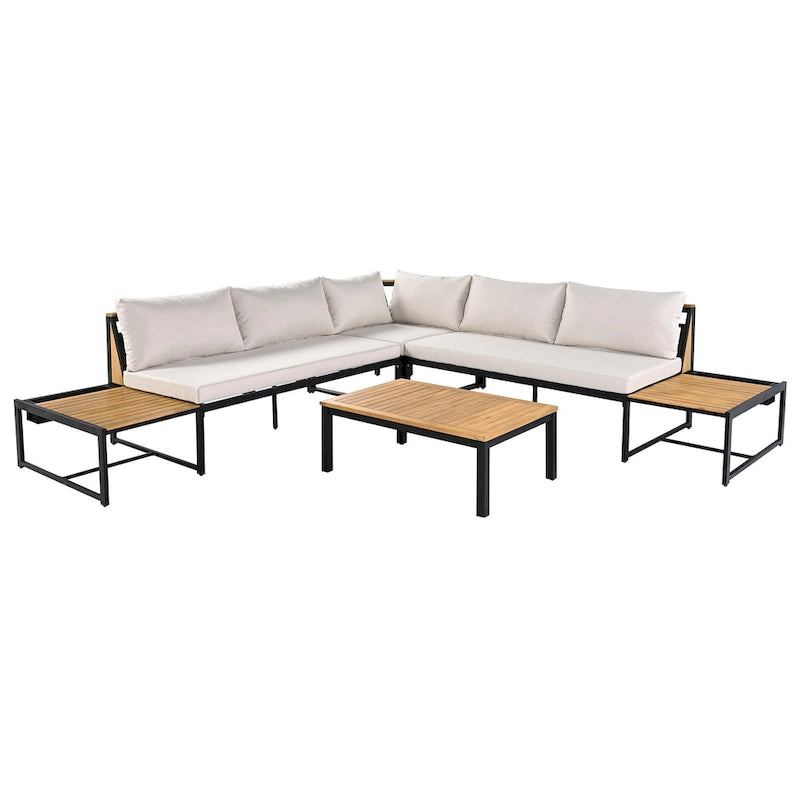 Ensemble de canapés d'extérieur 4 pièces avec coussins imperméables, ensemble de mobilier de patio avec table basse, fauteuil d'angle et 2 causeuses