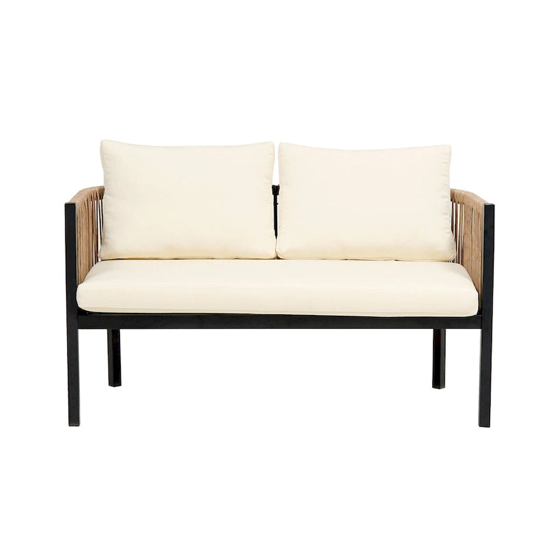 Ensemble de canapé d'angle d'extérieur 5 pièces en rotin PE, ensemble de mobilier de conversation pour patio avec causeuse, 2 chaises et table