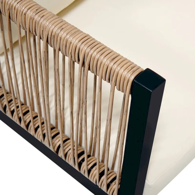 Ensemble de canapé d'angle d'extérieur 5 pièces en rotin PE, ensemble de mobilier de conversation pour patio avec causeuse, 2 chaises et table