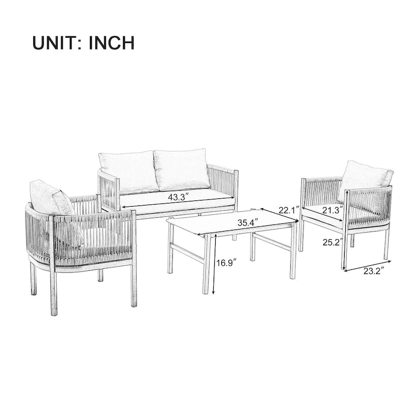 Ensemble de canapé d'angle d'extérieur 5 pièces en rotin PE, ensemble de mobilier de conversation pour patio avec causeuse, 2 chaises et table