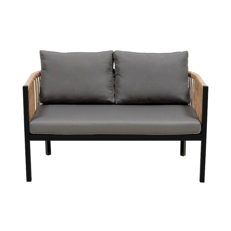 Ensemble de canapé d'angle d'extérieur 5 pièces en rotin PE, ensemble de mobilier de conversation pour patio avec causeuse, 2 chaises et table