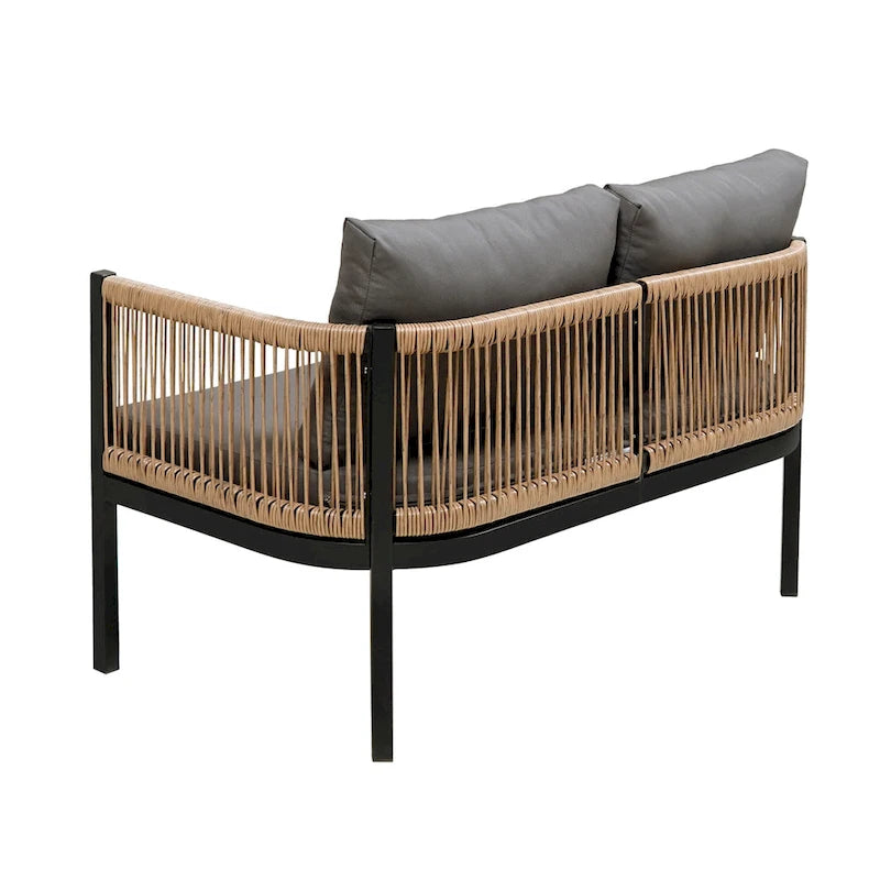 Ensemble de canapé d'angle d'extérieur 5 pièces en rotin PE, ensemble de mobilier de conversation pour patio avec causeuse, 2 chaises et table