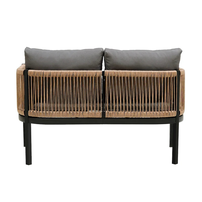 Ensemble de canapé d'angle d'extérieur 5 pièces en rotin PE, ensemble de mobilier de conversation pour patio avec causeuse, 2 chaises et table