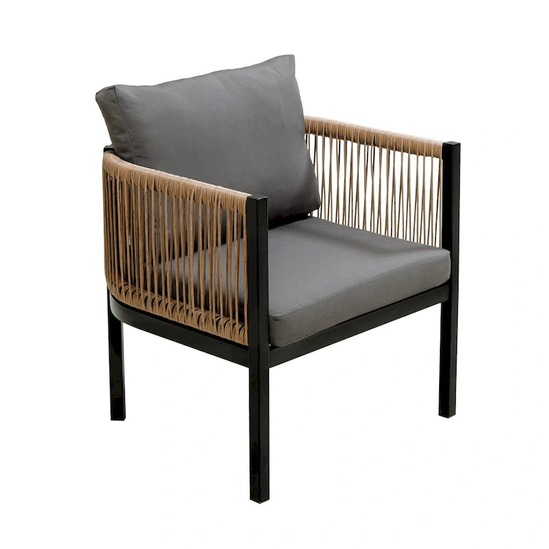 Ensemble de canapé d'angle d'extérieur 5 pièces en rotin PE, ensemble de mobilier de conversation pour patio avec causeuse, 2 chaises et table