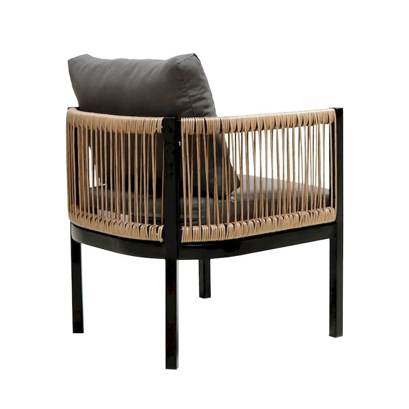 Ensemble de canapé d'angle d'extérieur 5 pièces en rotin PE, ensemble de mobilier de conversation pour patio avec causeuse, 2 chaises et table