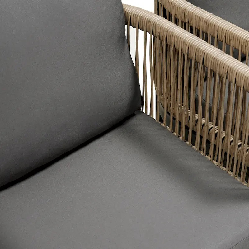 Ensemble de canapé d'angle d'extérieur 5 pièces en rotin PE, ensemble de mobilier de conversation pour patio avec causeuse, 2 chaises et table