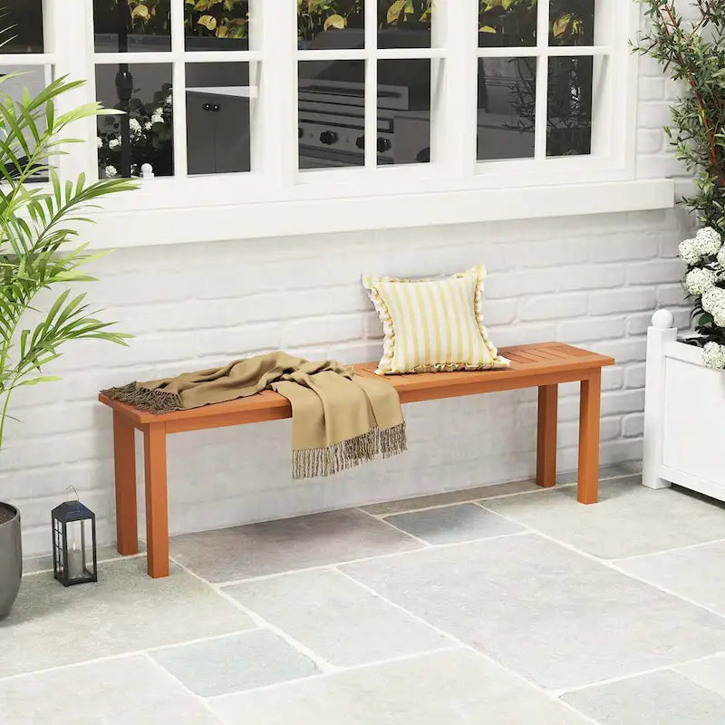 Banc de salle à manger d'extérieur Costway de 150 cm avec finition à l'huile de teck et assise à lattes - Voir détails