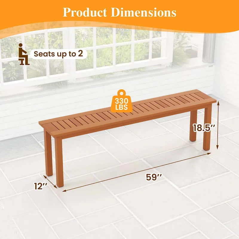 Banc de salle à manger d'extérieur Costway de 150 cm avec finition à l'huile de teck et assise à lattes - Voir détails