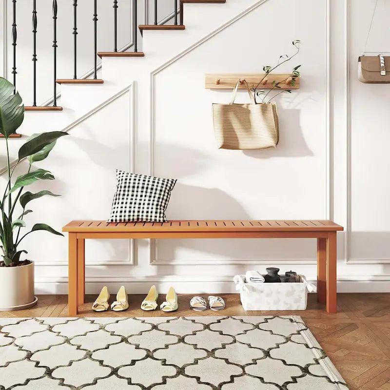 Banc de salle à manger d'extérieur Costway de 150 cm avec finition à l'huile de teck et assise à lattes - Voir détails