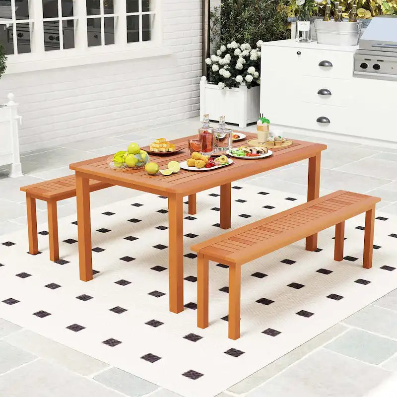 Banc de salle à manger d'extérieur Costway de 150 cm avec finition à l'huile de teck et assise à lattes - Voir détails