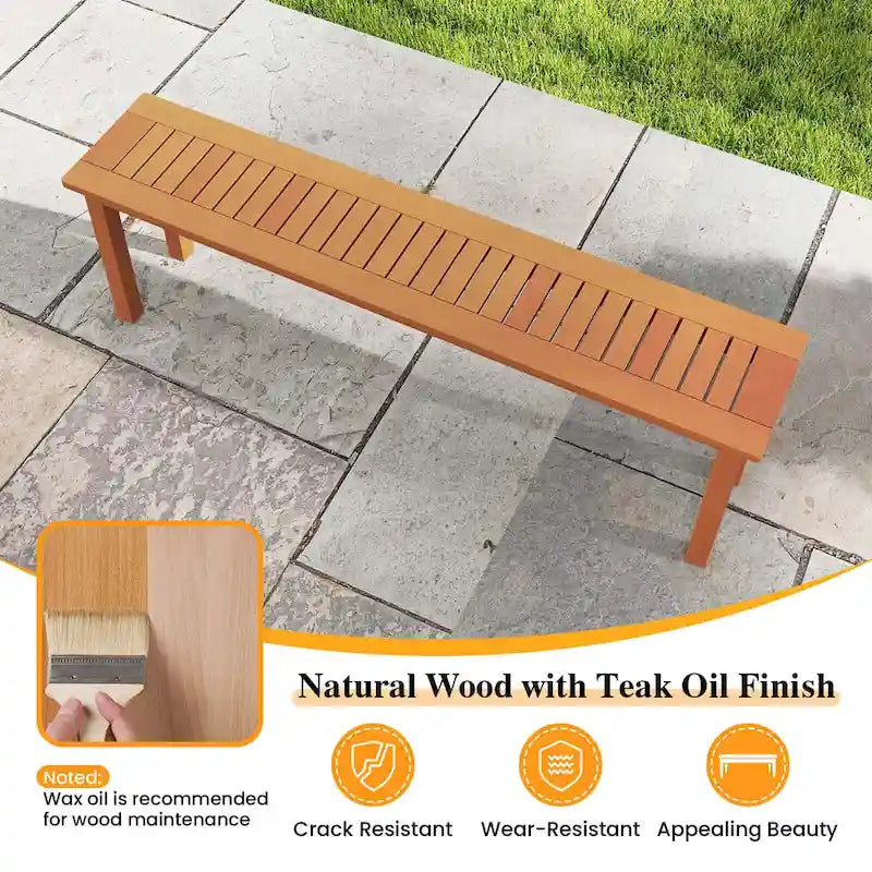 Banc de salle à manger d'extérieur Costway de 150 cm avec finition à l'huile de teck et assise à lattes - Voir détails