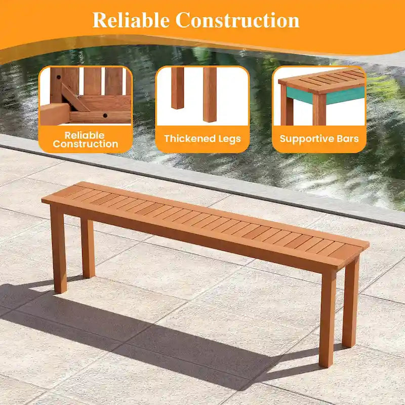 Banc de salle à manger d'extérieur Costway de 150 cm avec finition à l'huile de teck et assise à lattes - Voir détails