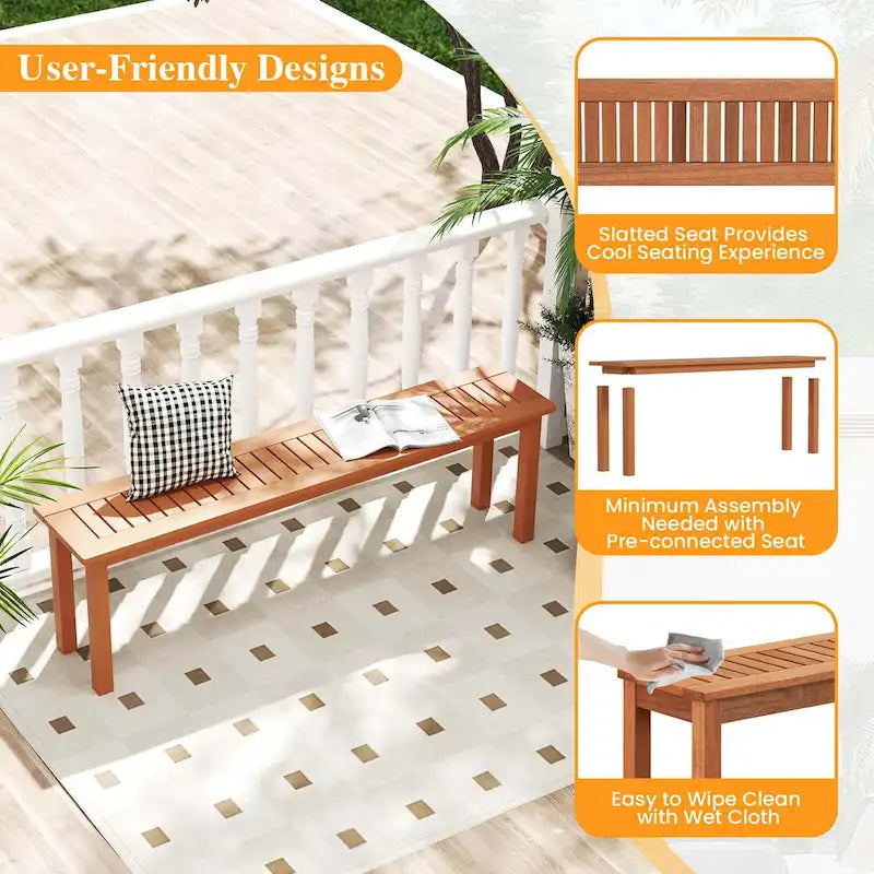 Banc de salle à manger d'extérieur Costway de 150 cm avec finition à l'huile de teck et assise à lattes - Voir détails
