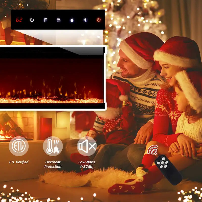 70 Fireplace TV Stand with 3-Sided Glass, ETL Certified, 12 Flame Colors, Realistic Ember Bed, Accommodates TVs up to 80