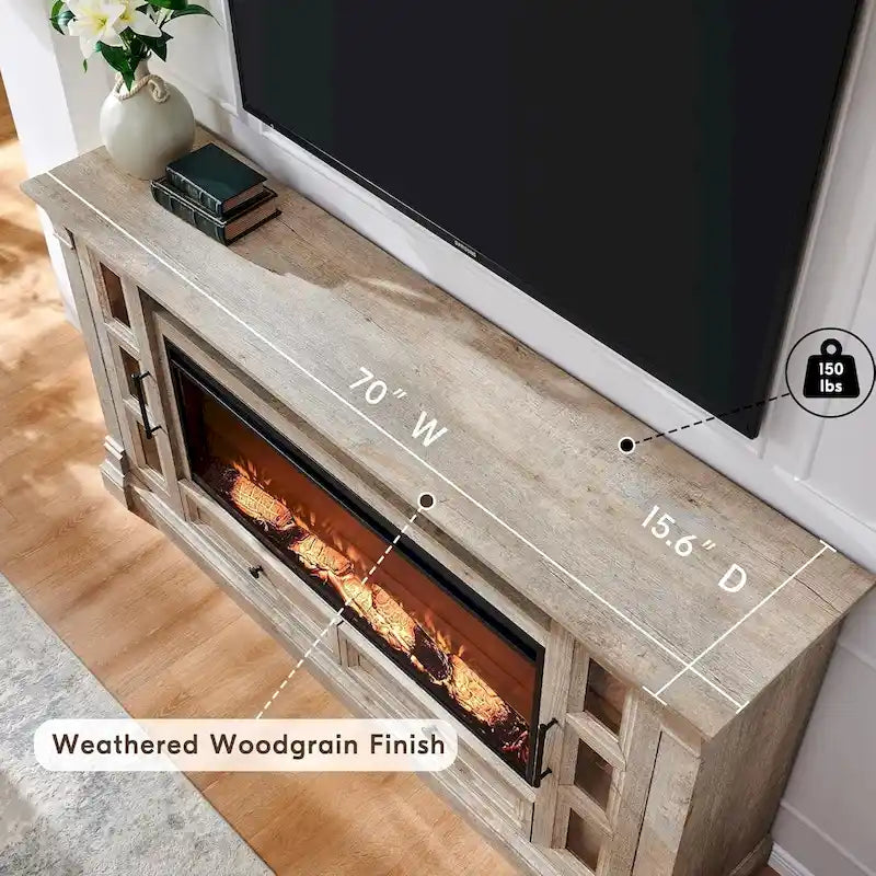 Meuble TV de cheminée de ferme pour téléviseur jusqu'à 80 pouces, centre de divertissement