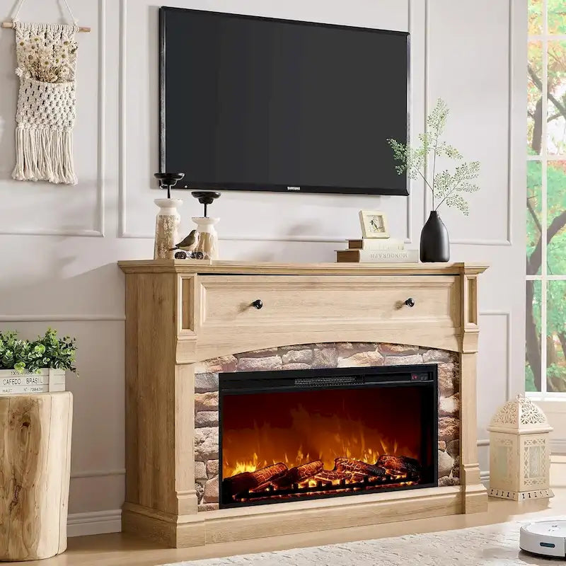 Meuble TV de cheminée de ferme avec manteau, Grand centre de divertissement