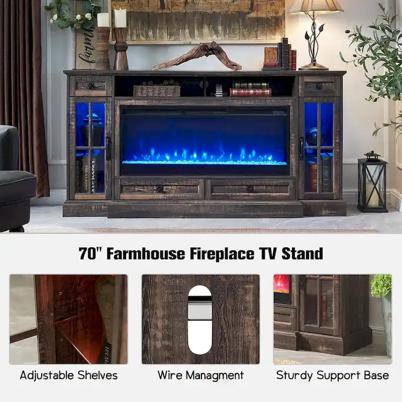 Fireplace TV Stand for 80 Inch TV, Entertainment Center,Media Console