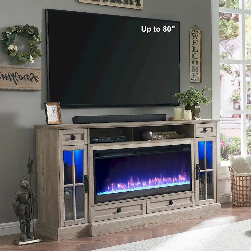 Fireplace TV Stand for 80 Inch TV, Entertainment Center,Media Console