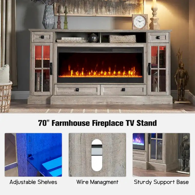 Fireplace TV Stand for 80 Inch TV, Entertainment Center,Media Console