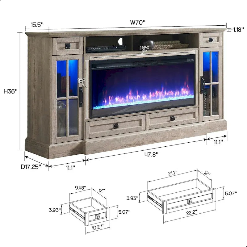 Fireplace TV Stand for 80 Inch TV, Entertainment Center,Media Console