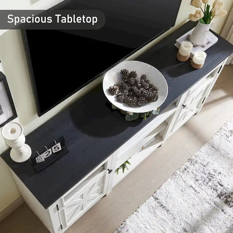 Meuble TV de ferme pour téléviseur de 75 pouces, meuble de divertissement moderne