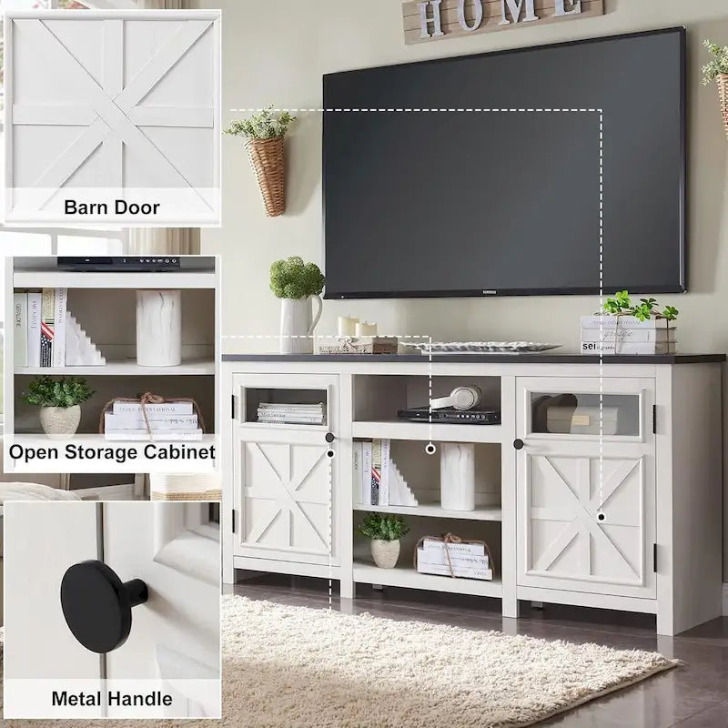Meuble TV de ferme pour téléviseur de 75 pouces, meuble de divertissement moderne