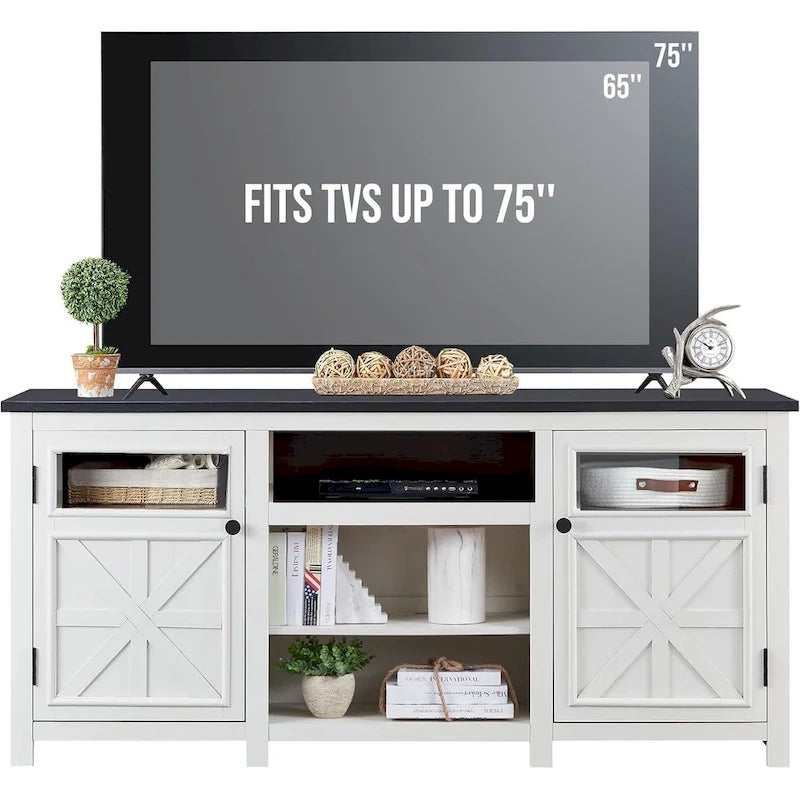 Meuble TV de ferme pour téléviseur de 75 pouces, meuble de divertissement moderne