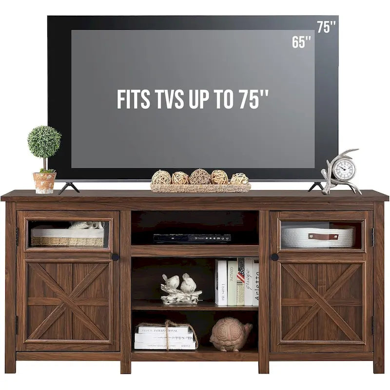 Meuble TV de ferme pour téléviseur de 75 pouces, meuble de divertissement moderne