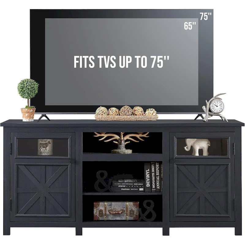 Meuble TV de ferme pour téléviseur de 75 pouces, meuble de divertissement moderne