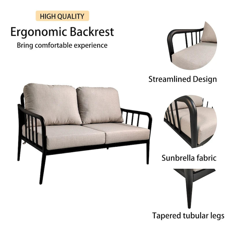 2PC Outdoor Aluminum Patio Furniture Loveseat Sofa Conversation/Chat Set