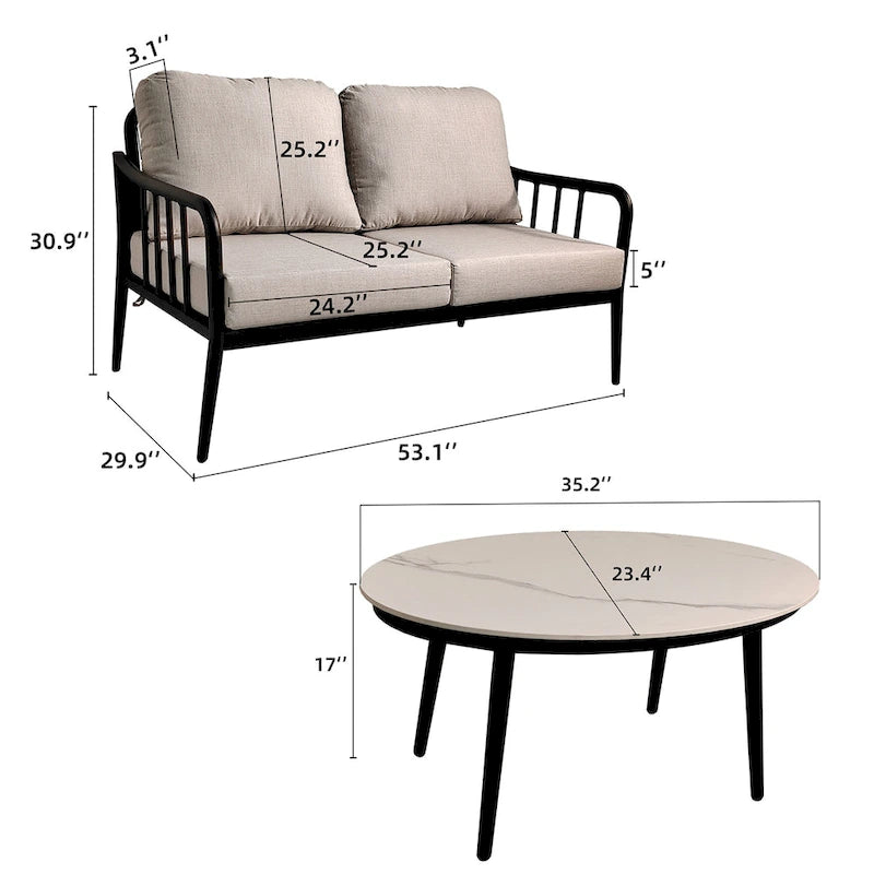 2PC Outdoor Aluminum Patio Furniture Loveseat Sofa Conversation/Chat Set