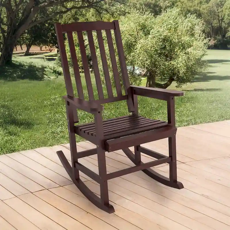 Fauteuil à bascule en bois d'acacia de style rustique, mobilier de patio en bois massif intérieur/extérieur avec design ergonomique et finition résistante aux intempéries
