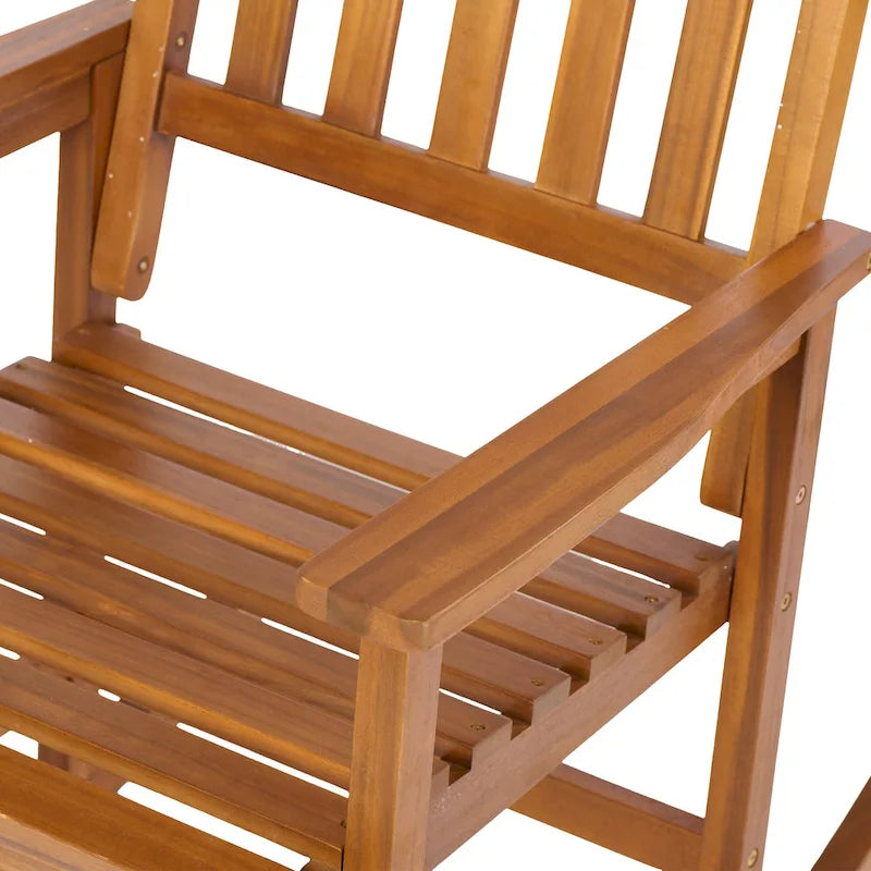 Fauteuil à bascule en bois d'acacia de style rustique, mobilier de patio en bois massif intérieur/extérieur avec design ergonomique et finition résistante aux intempéries