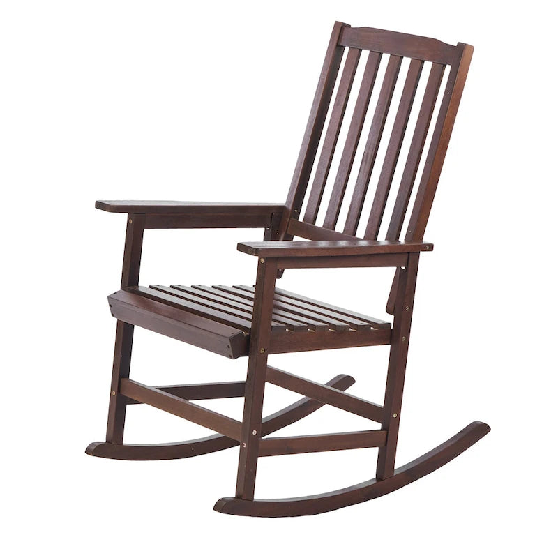 Fauteuil à bascule en bois d'acacia de style rustique, mobilier de patio en bois massif intérieur/extérieur avec design ergonomique et finition résistante aux intempéries